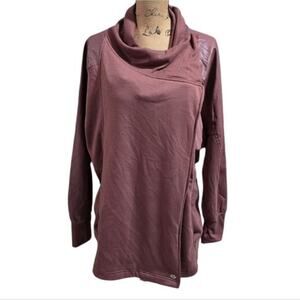 Tahari Sport Womens Burgundy Cowl Neck Faux Leather Trim Wrap Sweatshirt Plus 3X